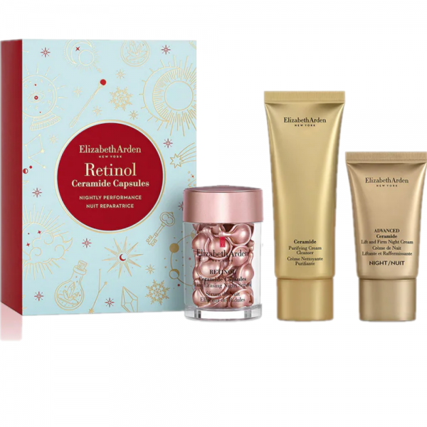 Elizabeth Arden Retinol Gift Set 30 Capsules Retinol Ceramide Serum + 50ml Ceramide Purifying Cream Cleanser + 15ml Advanced Ceramide lift & Firm Night Cream